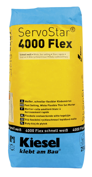 Fliesenkleber für Wandfliesen und Bodenfliesen von Kiesel ServoStar 4000 Flex schnell weiß-BEN10023 Fliesenkleber für Wandfliesen und Bodenfliesen von Kiesel ServoStar 4000 Flex schnell weiß-BEN10023