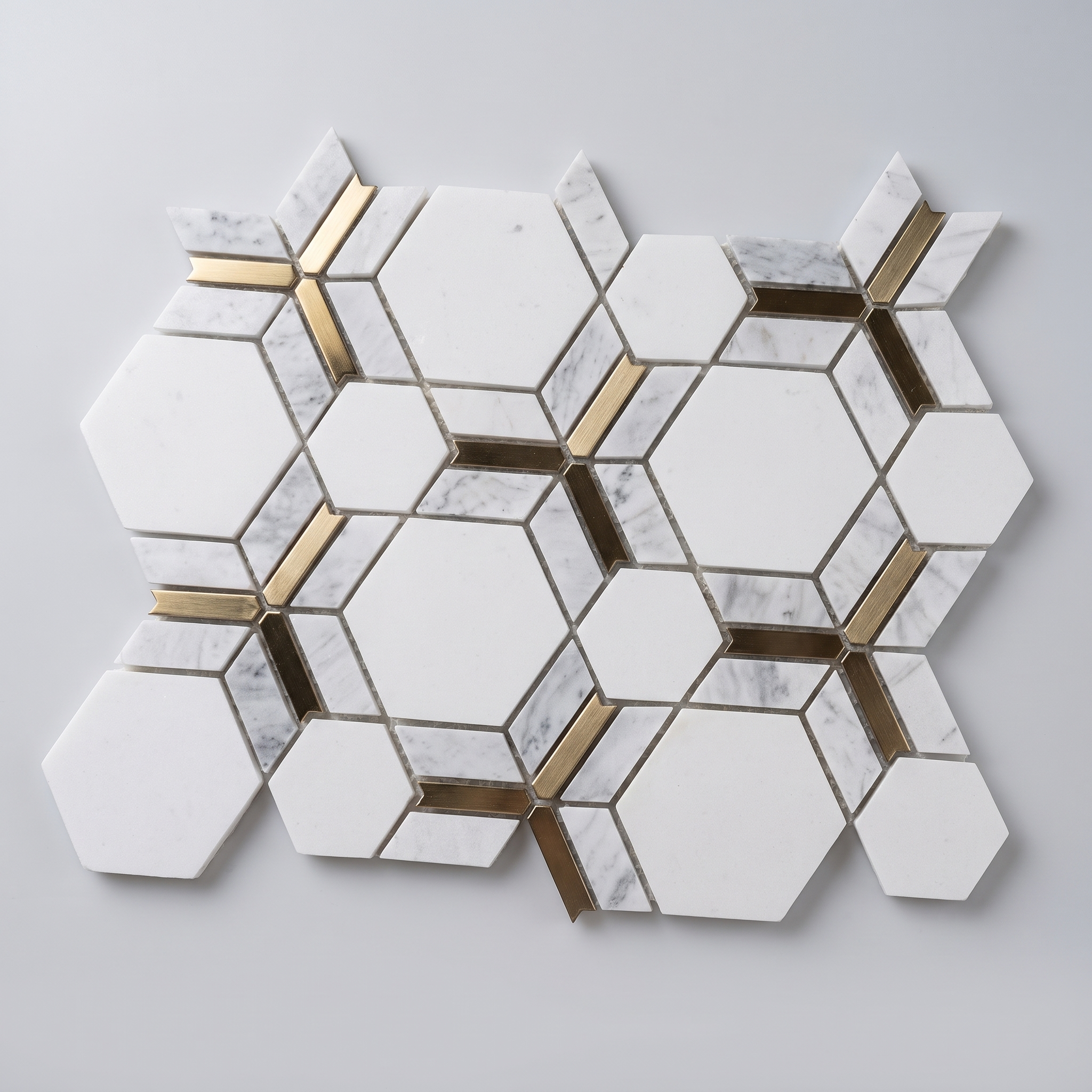 Marmormosaik Toulon mit Aluminium Hexagon‑Design Grau 250×330×8 mm