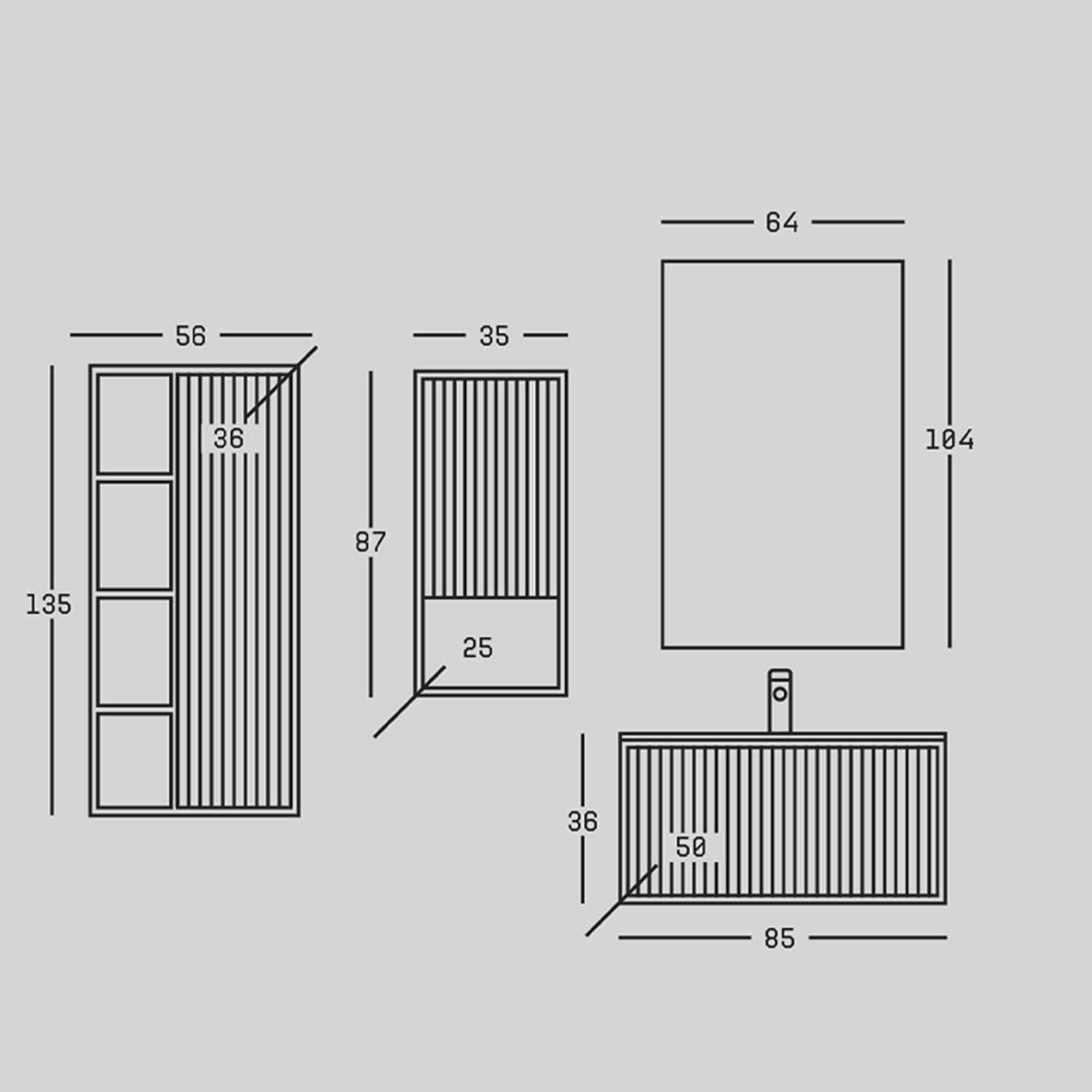 Badmöbel Set Zeus 85 mit Waschtisch Regal Kombination Seitenschrank mit LED Spiegel-BEN10407